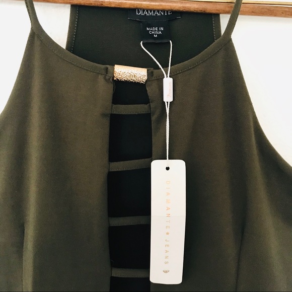 Diamanté Jeans Lace up Green Spring Dress - Picture 7 of 7